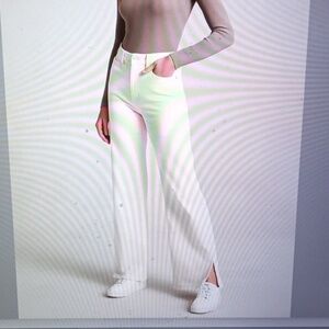 Mica Women's High Waisted Cream Flare Slit Wide Leg Jean NWT Size 24